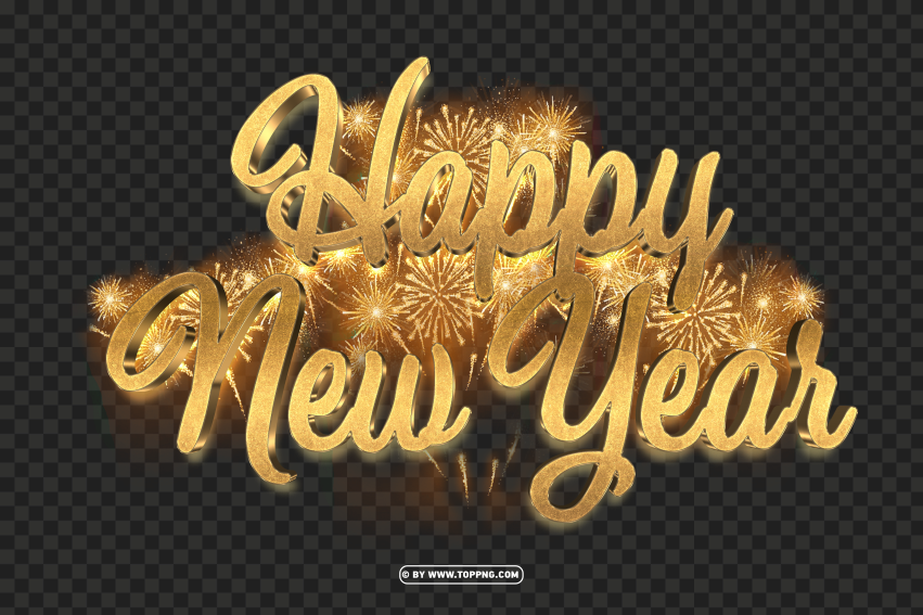 Happy New Year 3d Golden And Fireworks PNG Transparent Background