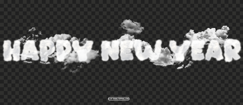 Happy New Year Clouds Text Effect Design PNG Transparent Background