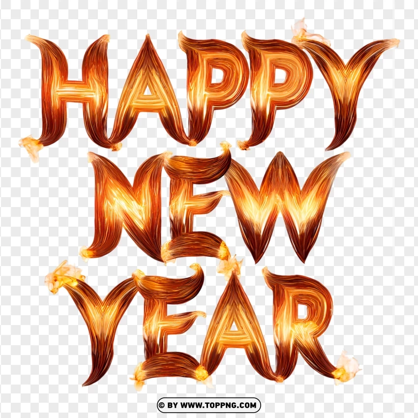 Happy New Year Flaming Text Design PNG Transparent Background