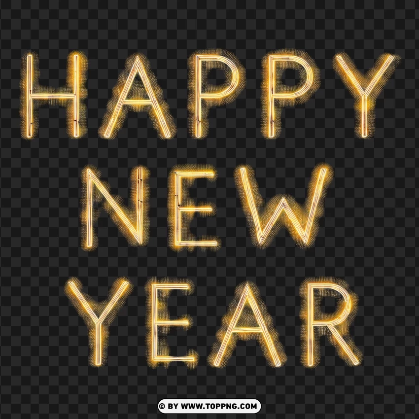 Happy New Year Golden Embossed Letters PNG Transparent Background