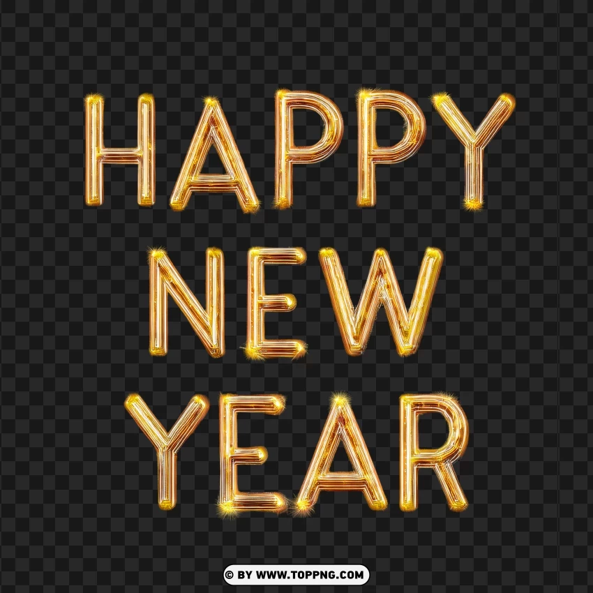 Happy New Year Metallic Text PNG Transparent Background