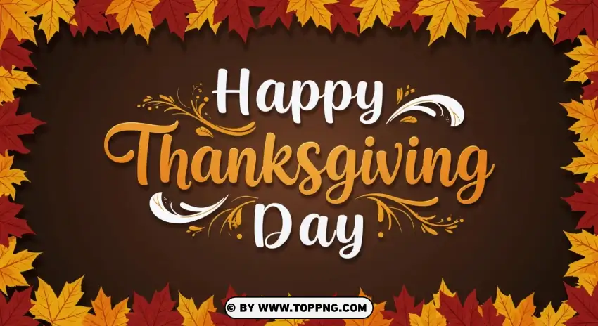 Happy Thanksgiving Day With Autumn Leaves And Festive Accents PNG Transparent Background