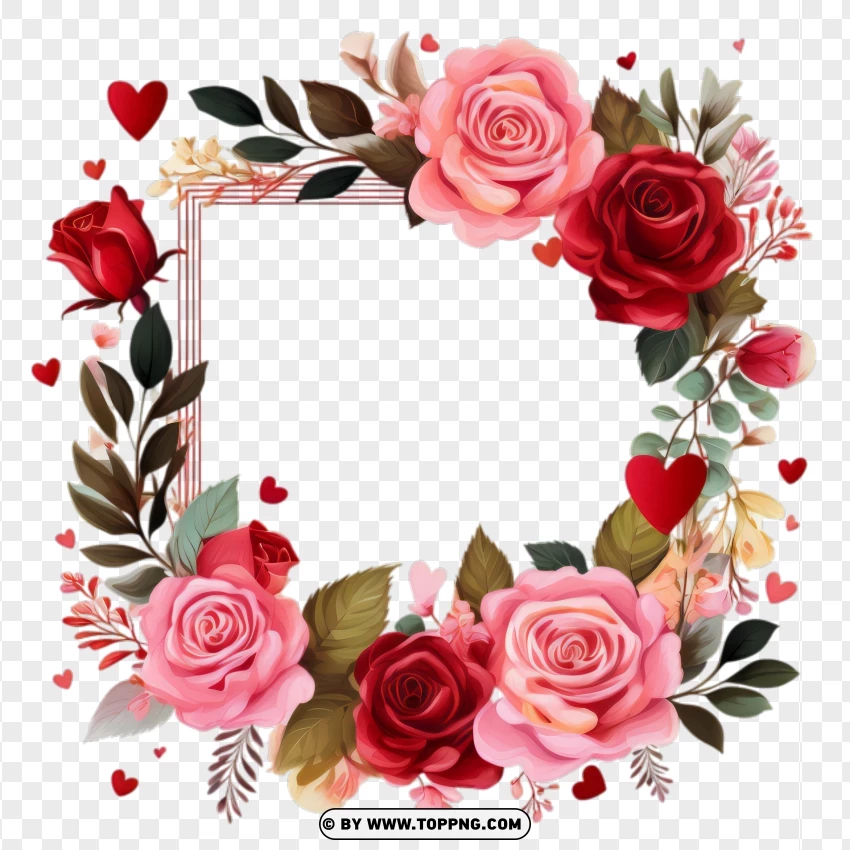 Happy Valentines Day Frame With Bold Floral Arrangement PNG Transparent Background