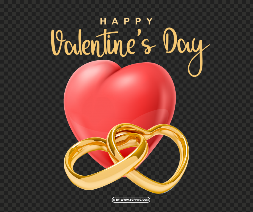 Happy Valentines Day Two Heart Shaped Gold Rings PNG Transparent Background