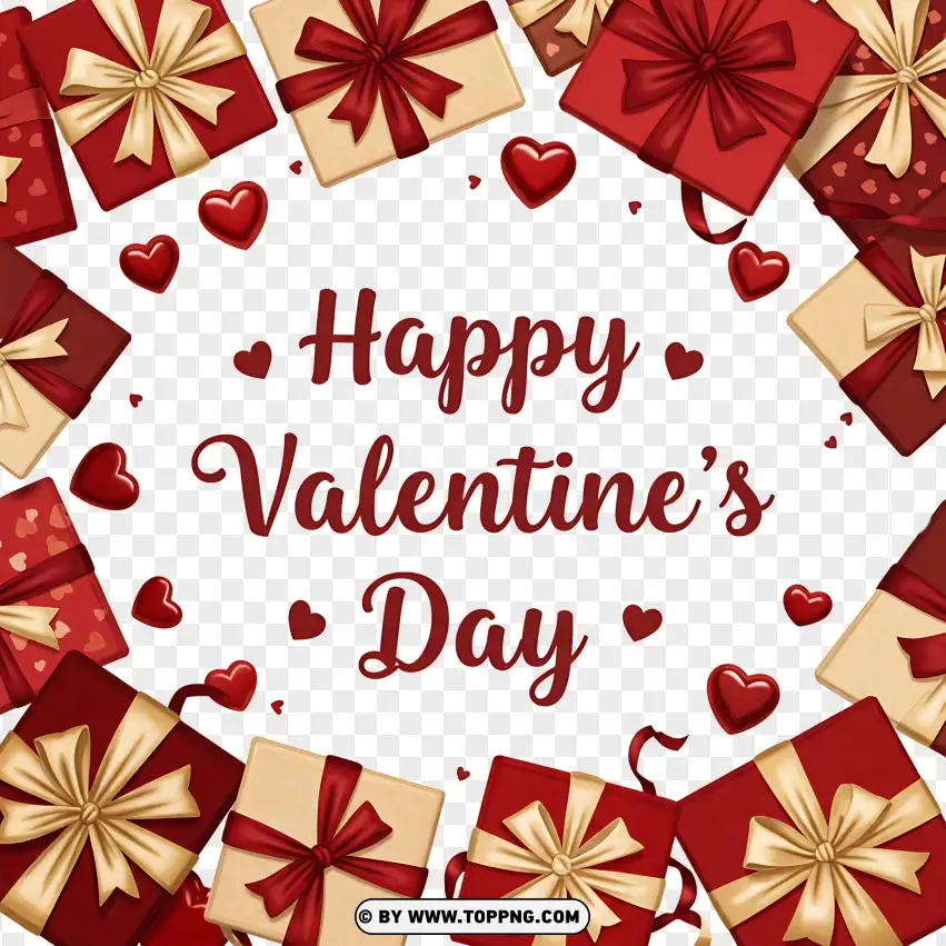 Happy Valentines Day With Gift Box Pattern PNG Transparent Background