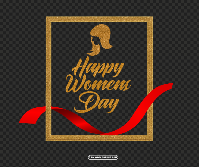 Happy Womens Day Gold With Ribbon Red PNG Transparent Background