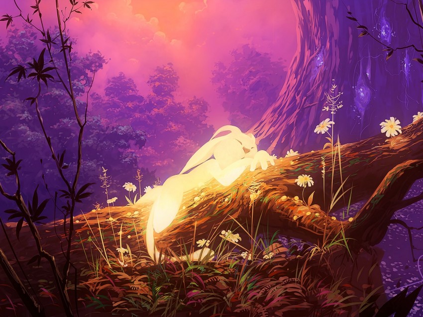 hare, art, forest, sleep, magical, fantasy