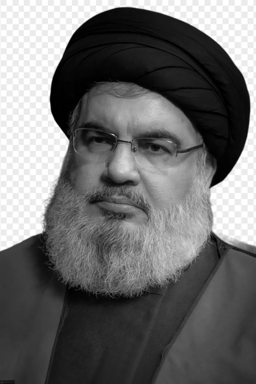 Hassan Nasrallah Portrait black and white picture png