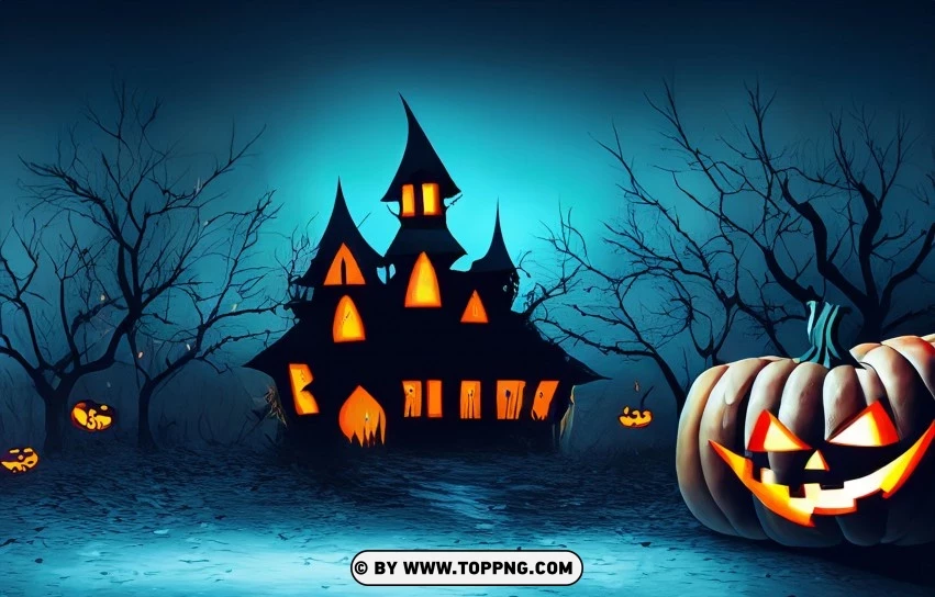 Haunted Halloween Night Setting Vector PNG Transparent Background