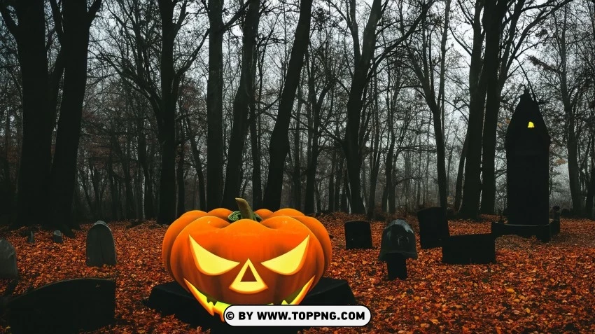 Haunted Woods Scary Cemetery Halloween Scene PNG Transparent Background