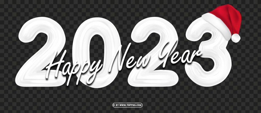 Hd 2023 Happy New Year White Color With Santa Hat PNG Transparent Background