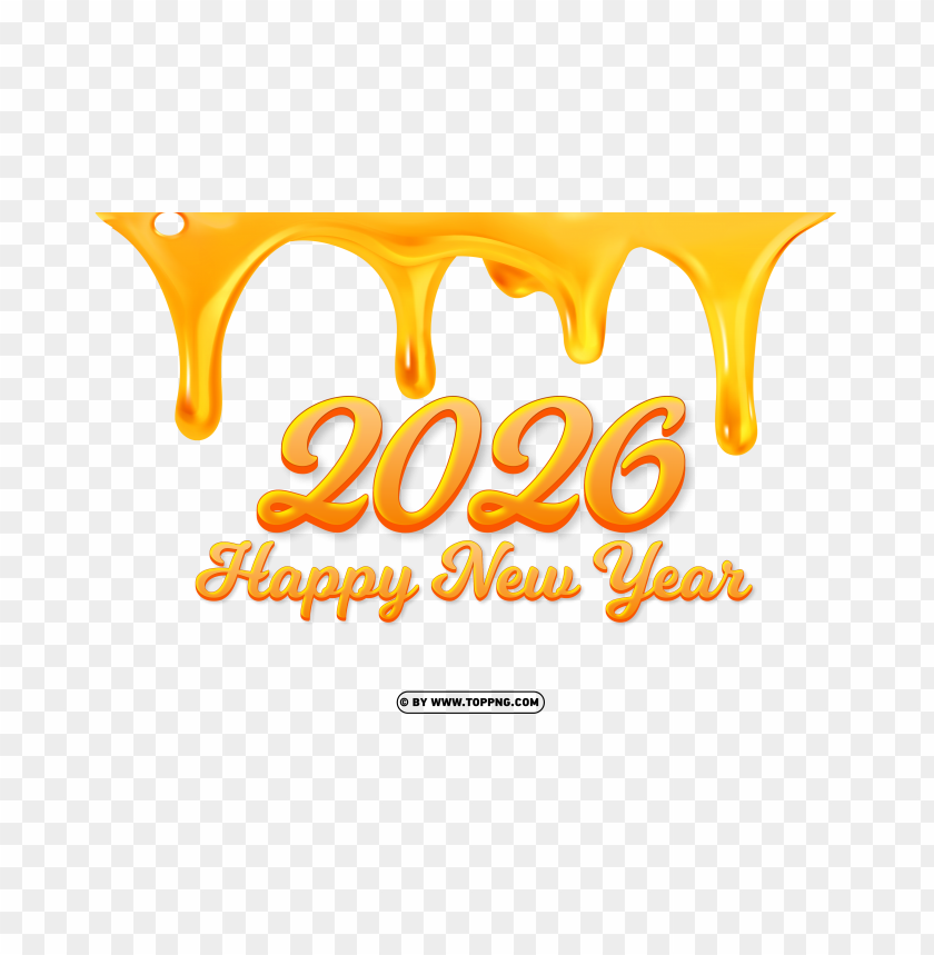 Hd 2026 Happy New Year Gold Honey Design PNG Transparent Background