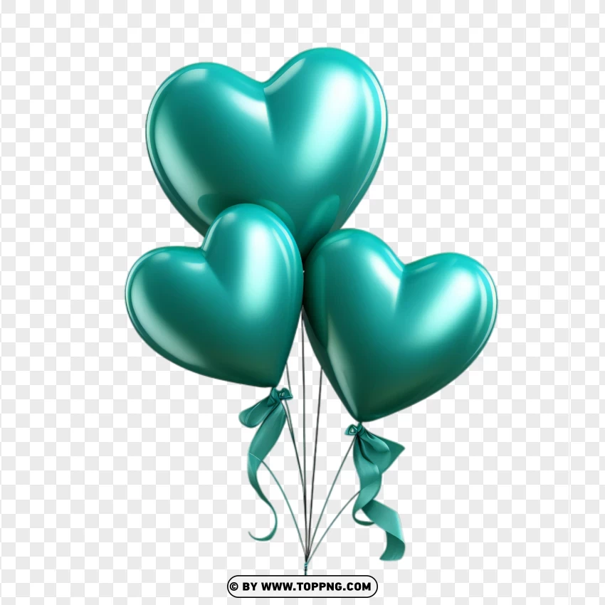 Hd Aqua Green Triple Heart Balloons Valentine Design PNG Transparent Background