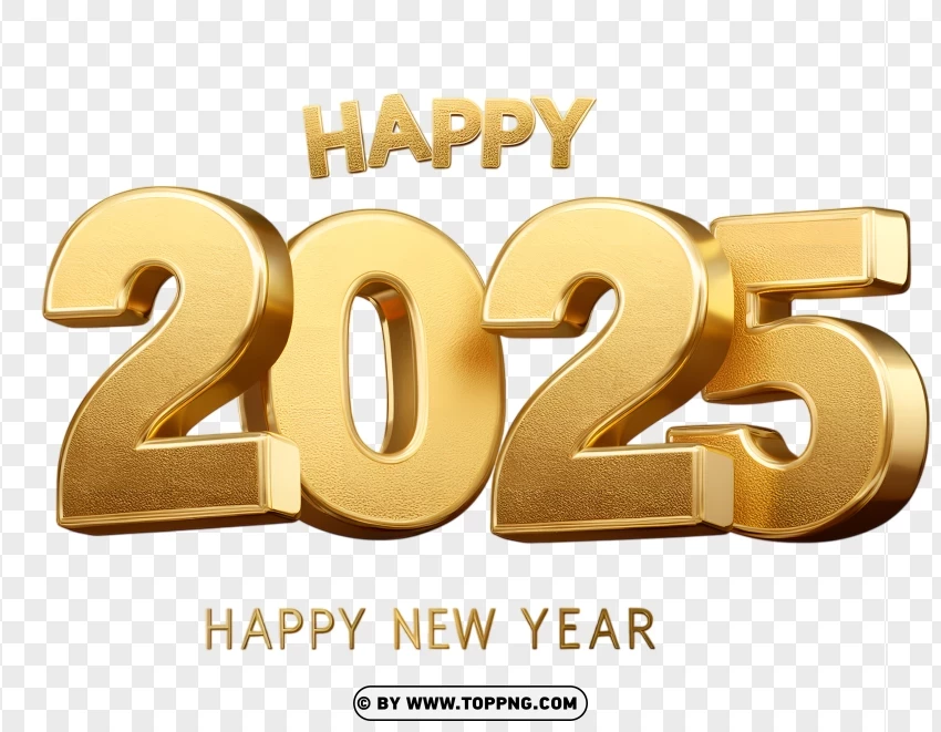 Hd Classic Happy New Year 2025 In Golden Text PNG Transparent Background