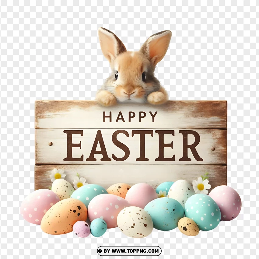 Hd Easter Bunny Greeting With Pastel Eggs PNG Transparent Background