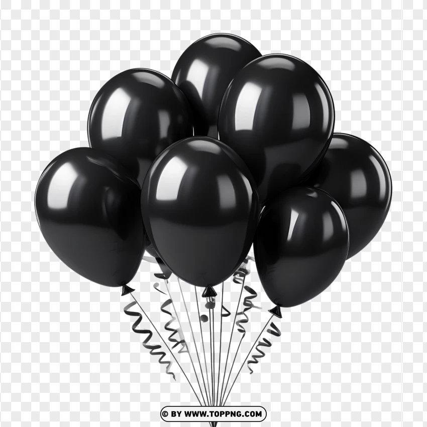 Hd Elegant Black Balloons With Ribbons PNG Transparent Background