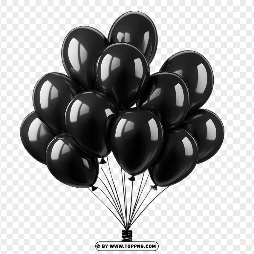 Hd Glossy Black Balloons With Vertical Strings PNG Transparent Background