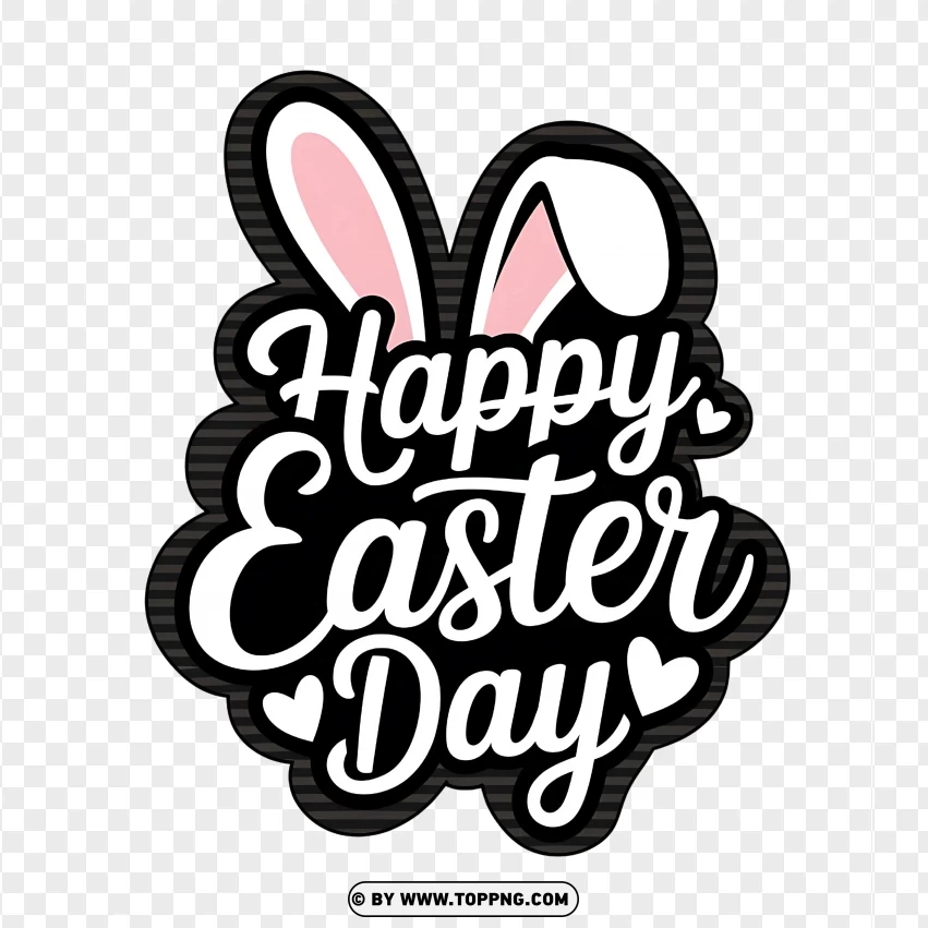 Hd Happy Easter Day Orange Greeting With Bunny Ears PNG Transparent Background