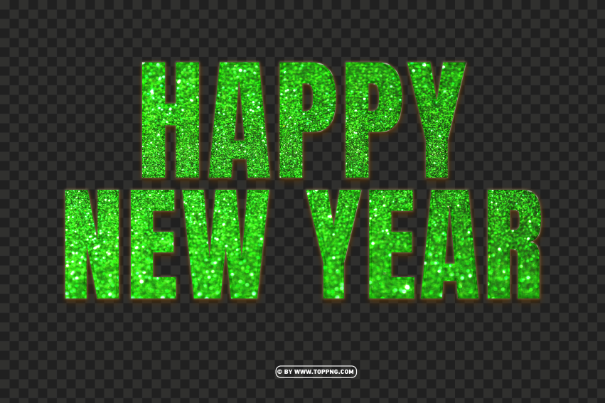 Hd Happy New Year Text With Green Glitter Free PNG Transparent Background