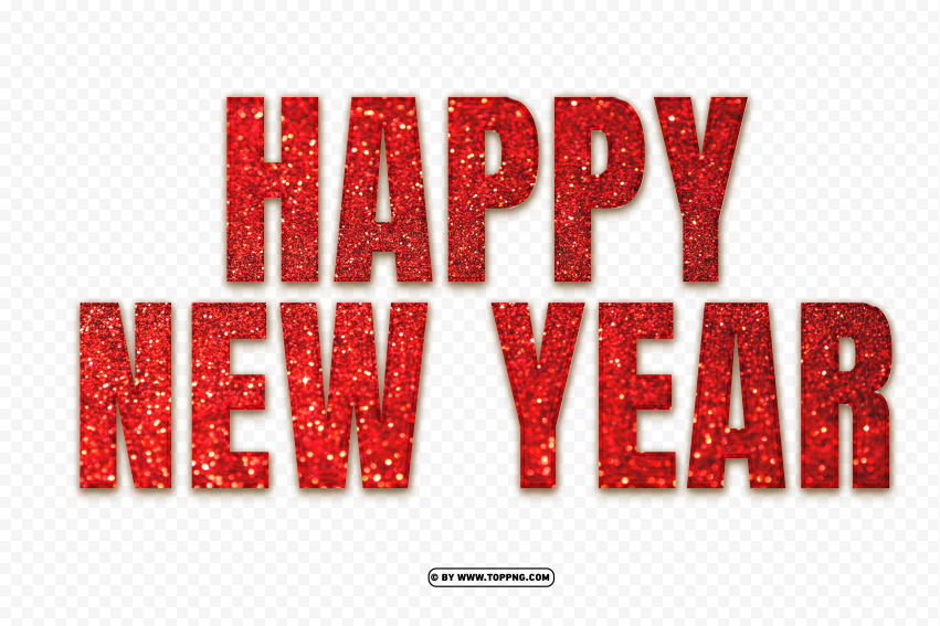 Hd Happy New Year With Red Glitter PNG Transparent Background