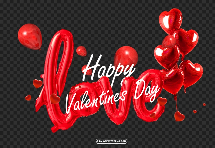 Hd Happy Valentines Day With Heart Red And Love Balloon PNG Transparent Background