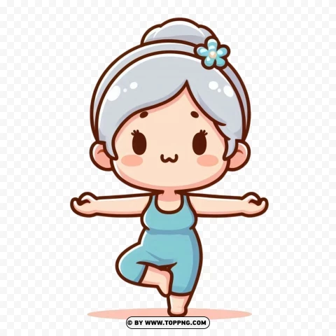 Hd Kawaii Old Lady In Yoga Pose Picture PNG Transparent Background