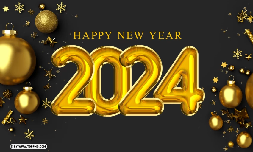 Hd New Year 2024 Gold Card Design Happy PNG Transparent Background