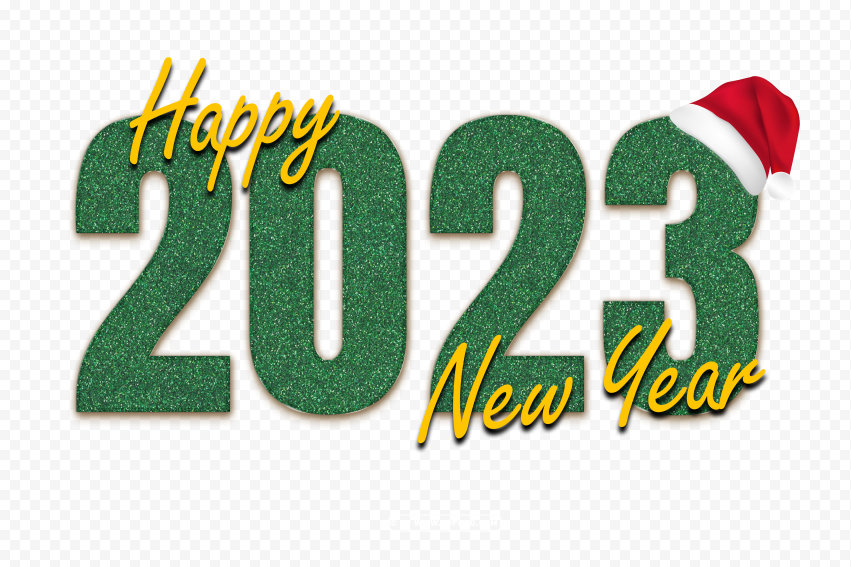 Hd Green 2023 Happy New Year Glitter With Santa Hat PNG Transparent Background