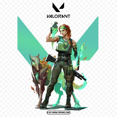 Hd Skye Female Character With Green Valorant Logo PNG Transparent Background