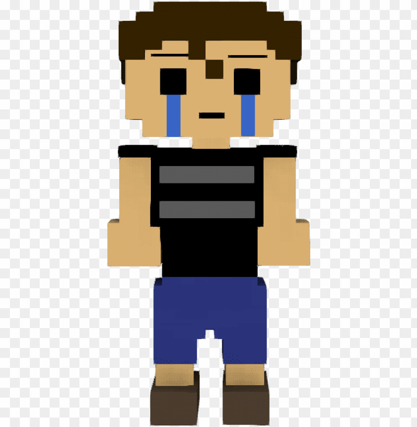 pixel art character, cartoon figure, blocky style, cute design, blue shorts, black shirt, digital animation