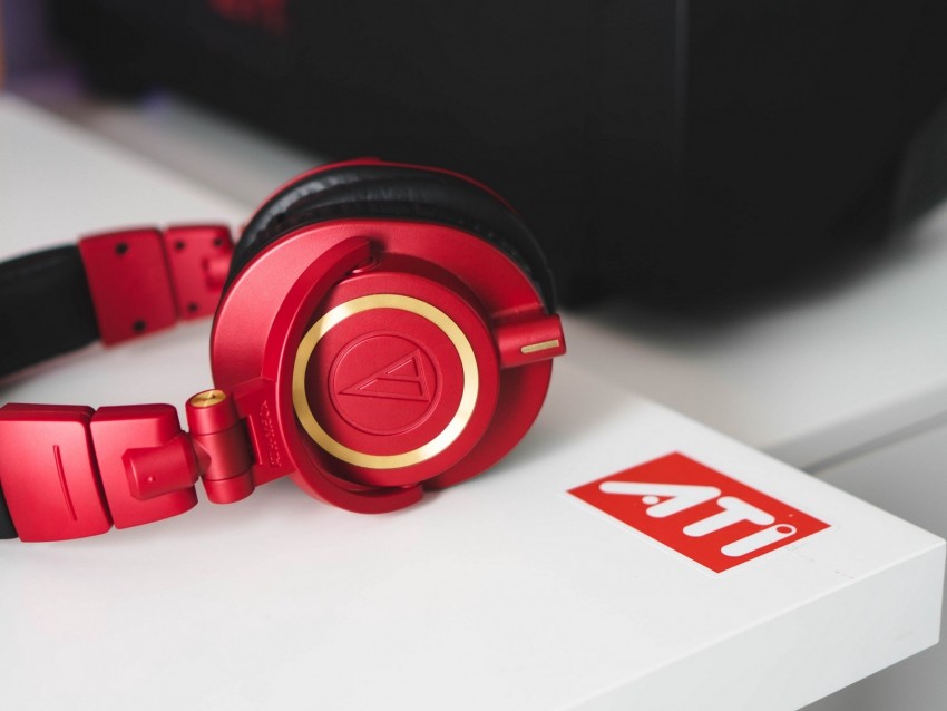 headphones, audio, red, style, music