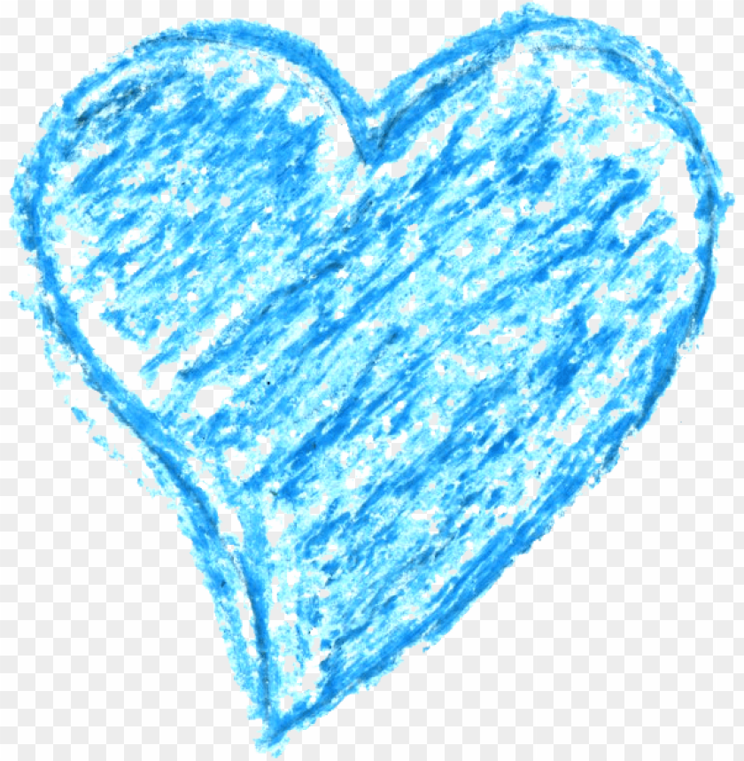 Blue crayon heart sketch on a transparent background