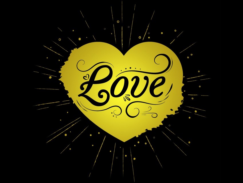 Heart Love Inscription Vector Rays Black Yellow Background