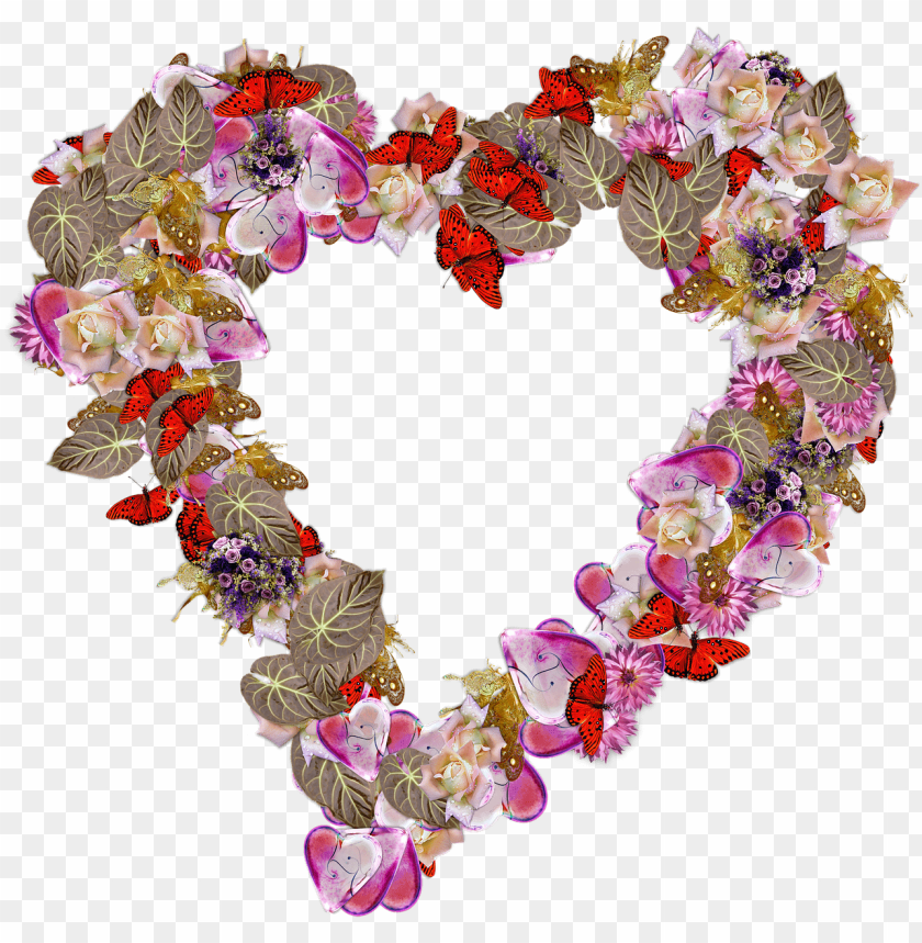 people, heart outline, heart made of butterflies and leaves, 