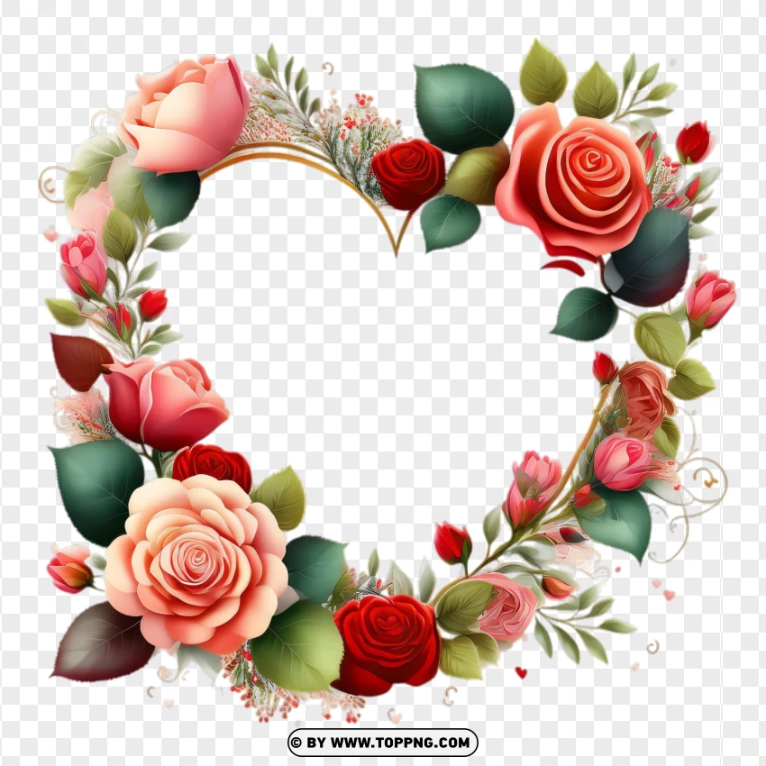 Heart-shaped Floral Wreath For Valentines Celebration PNG Transparent Background