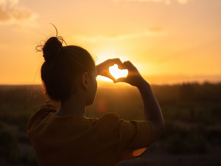 heart, sunset, hands, girl, love