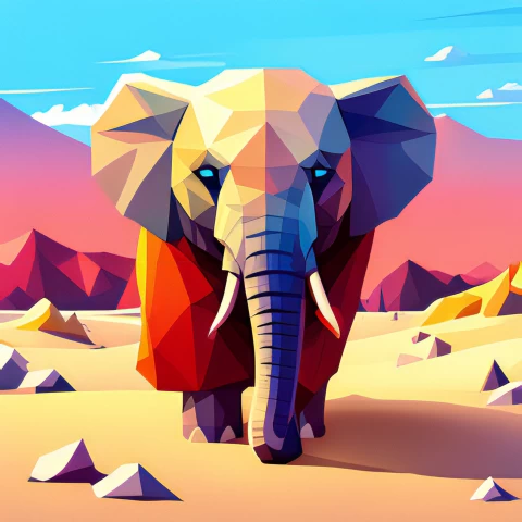 Adorable baby elephant, Colorful cloak, Vibrant colors,Low poly art, Whimsical design, Joyful illustration,Elephant head