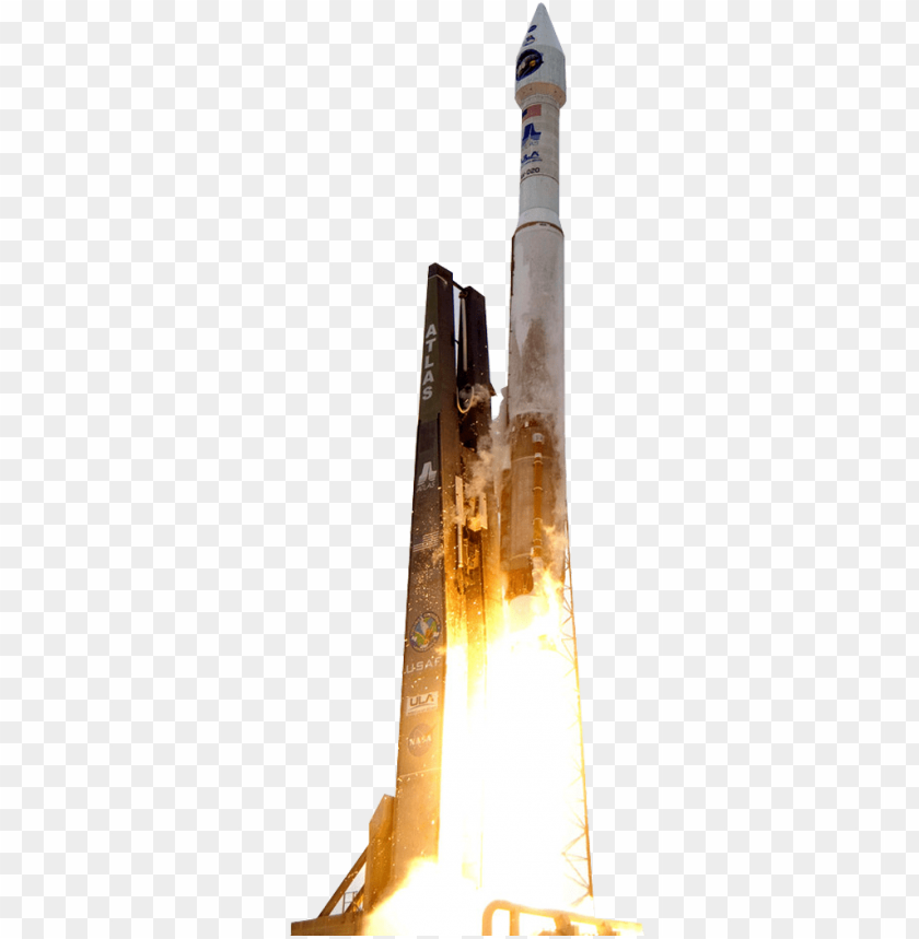 Atlas rocket launching with flames and smoke, representing space exploratio PNG