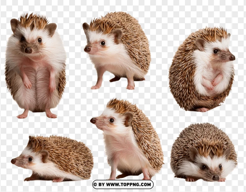 Set Of Hedgehogs Showing Wildlife Behavior PNG Transparent Background