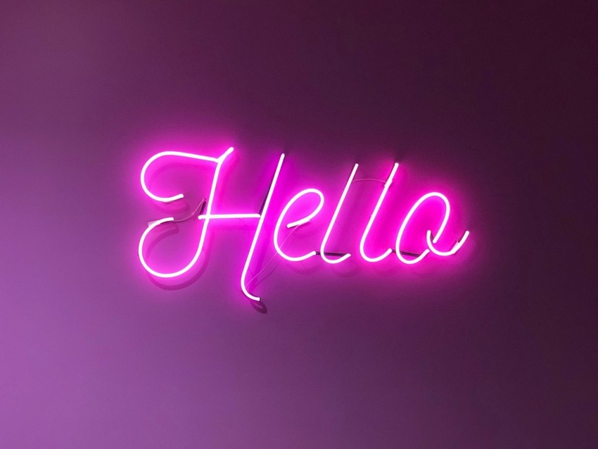 Hello Inscription Neon Light Electricity Sign Background