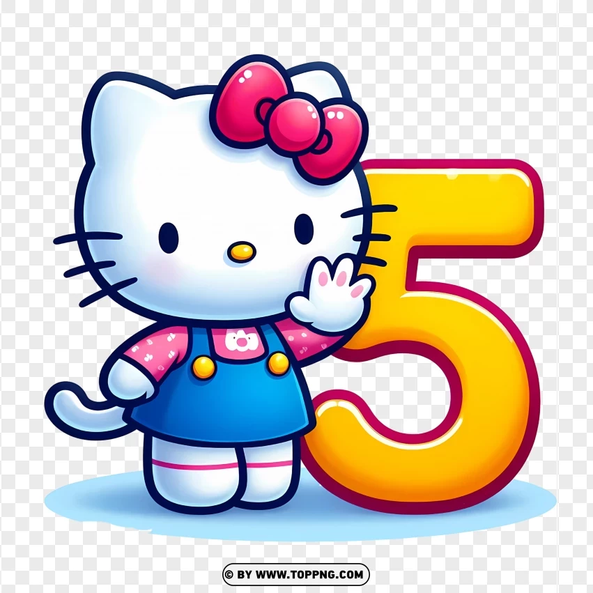 Hello Kitty And Number 5 Playful And Colorful Design PNG Transparent Background