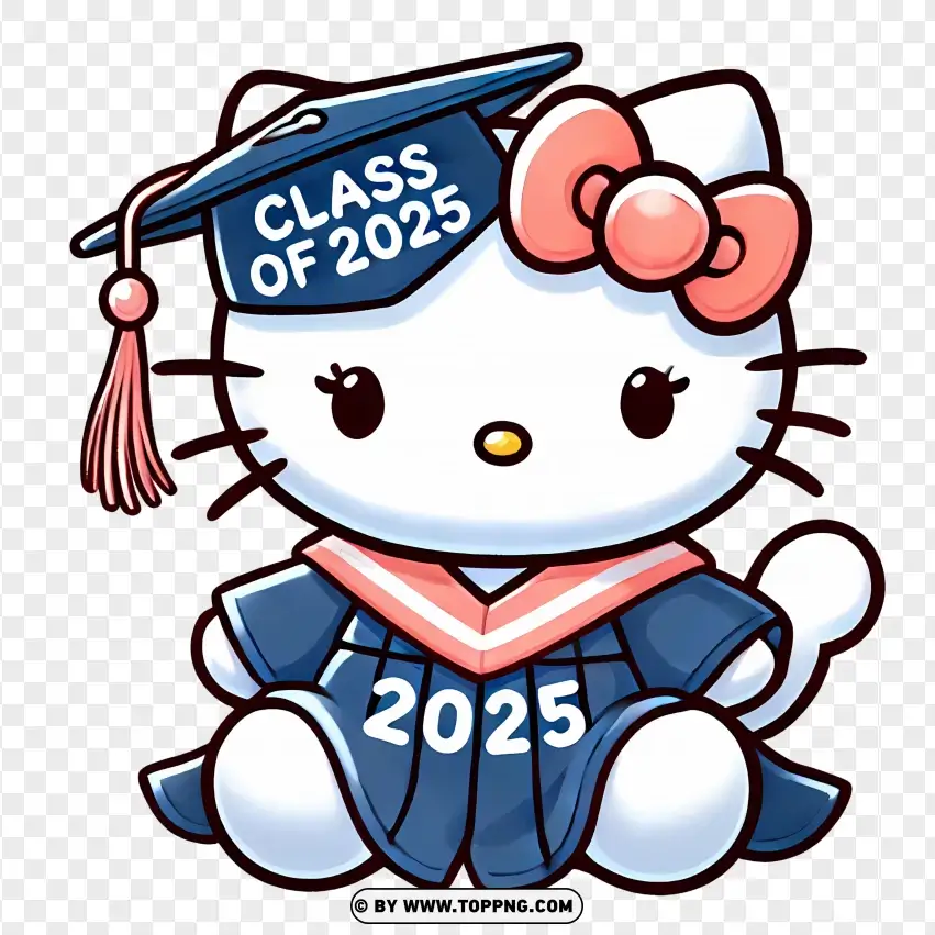 Hello Kitty Graduation Clipart With 2025 Cap And Ribbon PNG Transparent Background