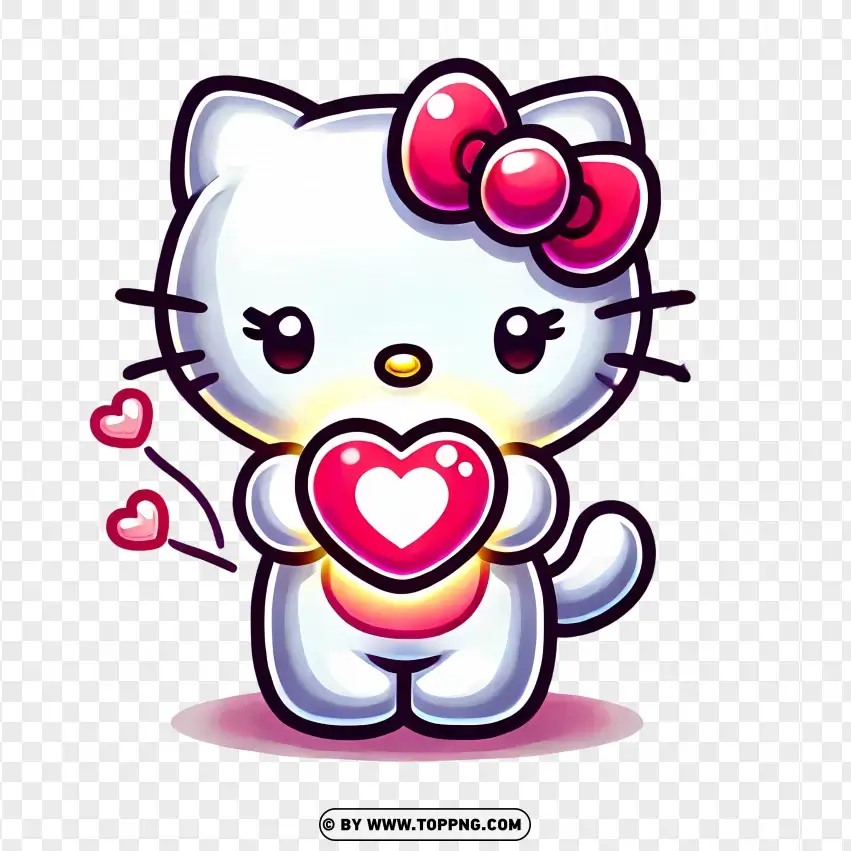 Hello Kitty Holding Glowing Heart Of Love PNG Transparent Background