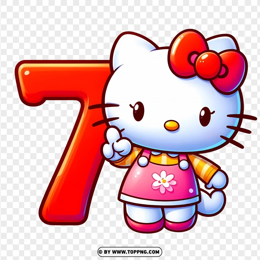 Hello Kitty Holding Number 7 Perfect For Kids Parties PNG Transparent Background