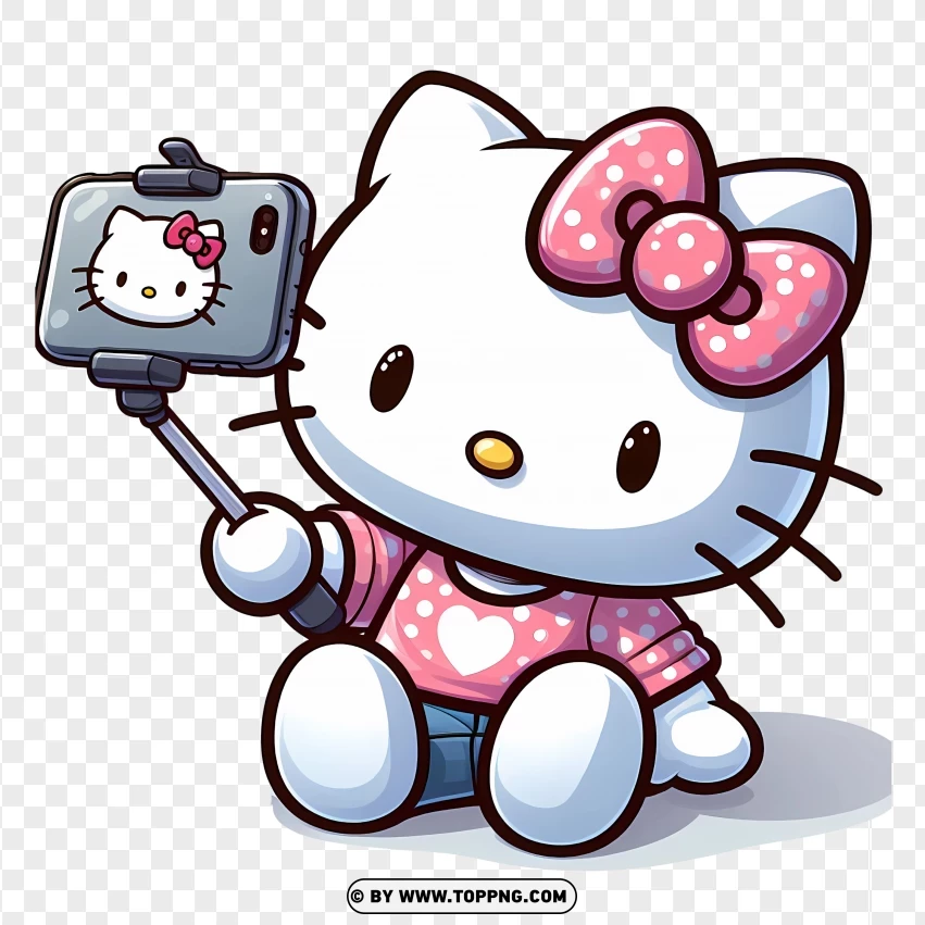 Hello Kitty Holding Selfie Stick PNG Transparent Background