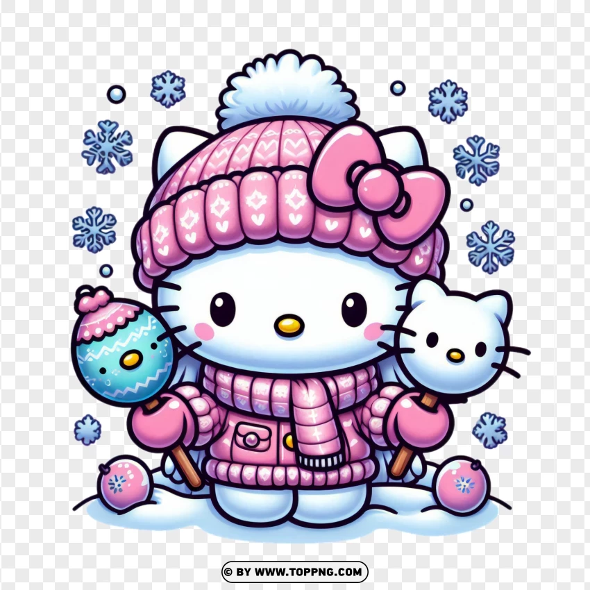 Hello Kitty In Winter Outfit Image PNG Transparent Background