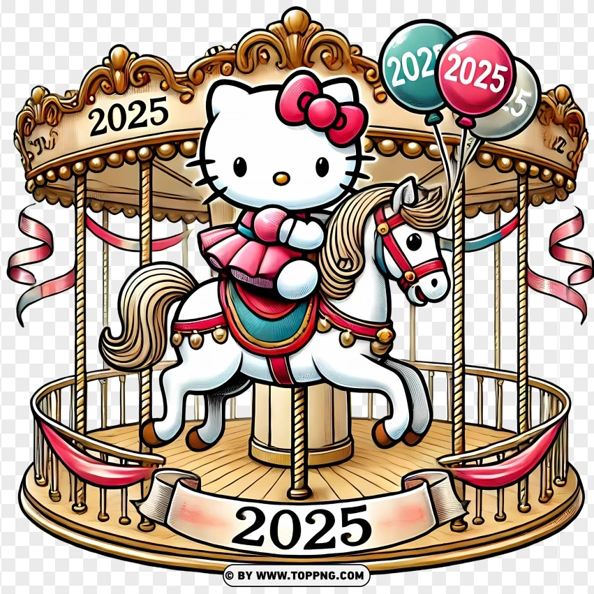 Festive Hello Kitty On A Carousel Celebrating 2025 PNG Transparent Background