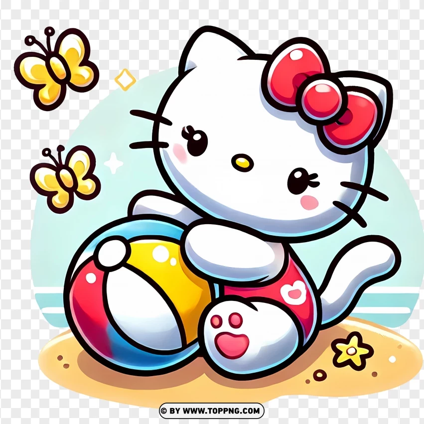 Hello Kitty Playing With Ball PNG Transparent Background