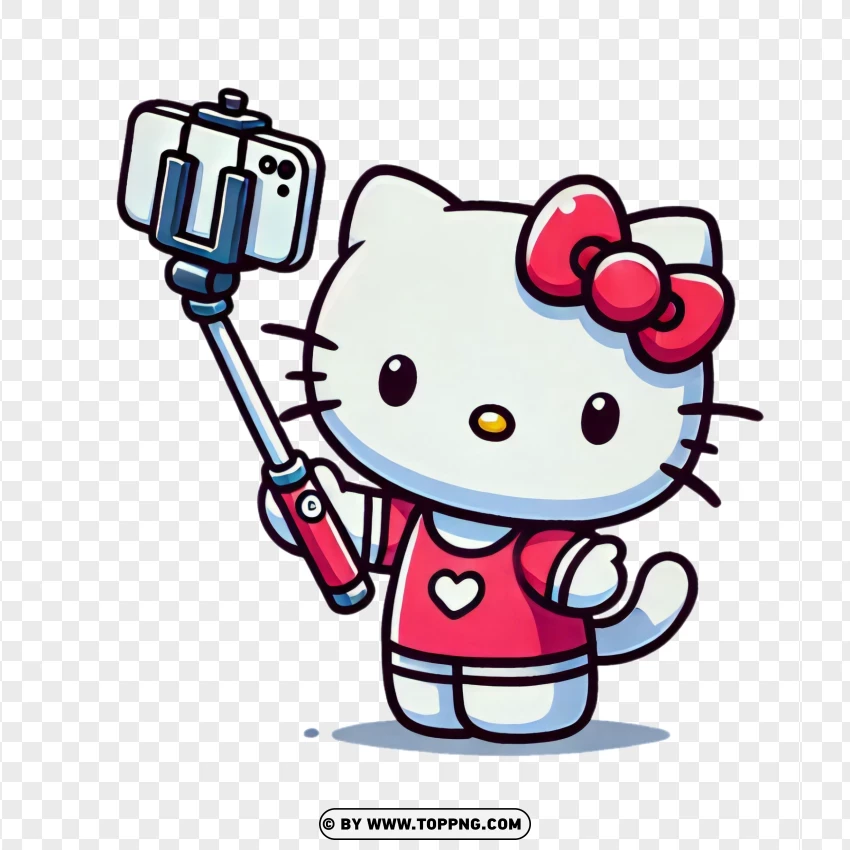 Hello Kitty Image With Selfie Stick PNG Transparent Background