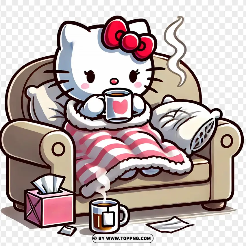 Hello Kitty Resting On Couch PNG Transparent Background